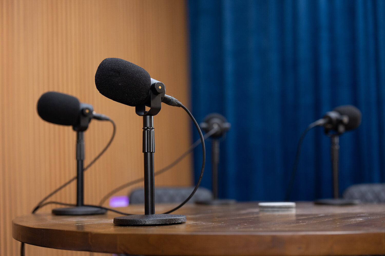 Microphones in the Melrose Podcasts studio